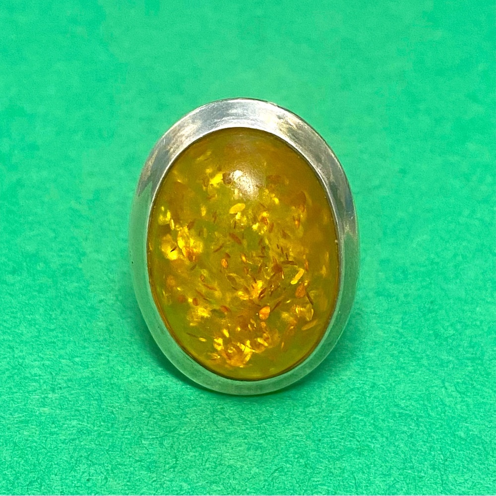 Amber Silver Ring - image 2